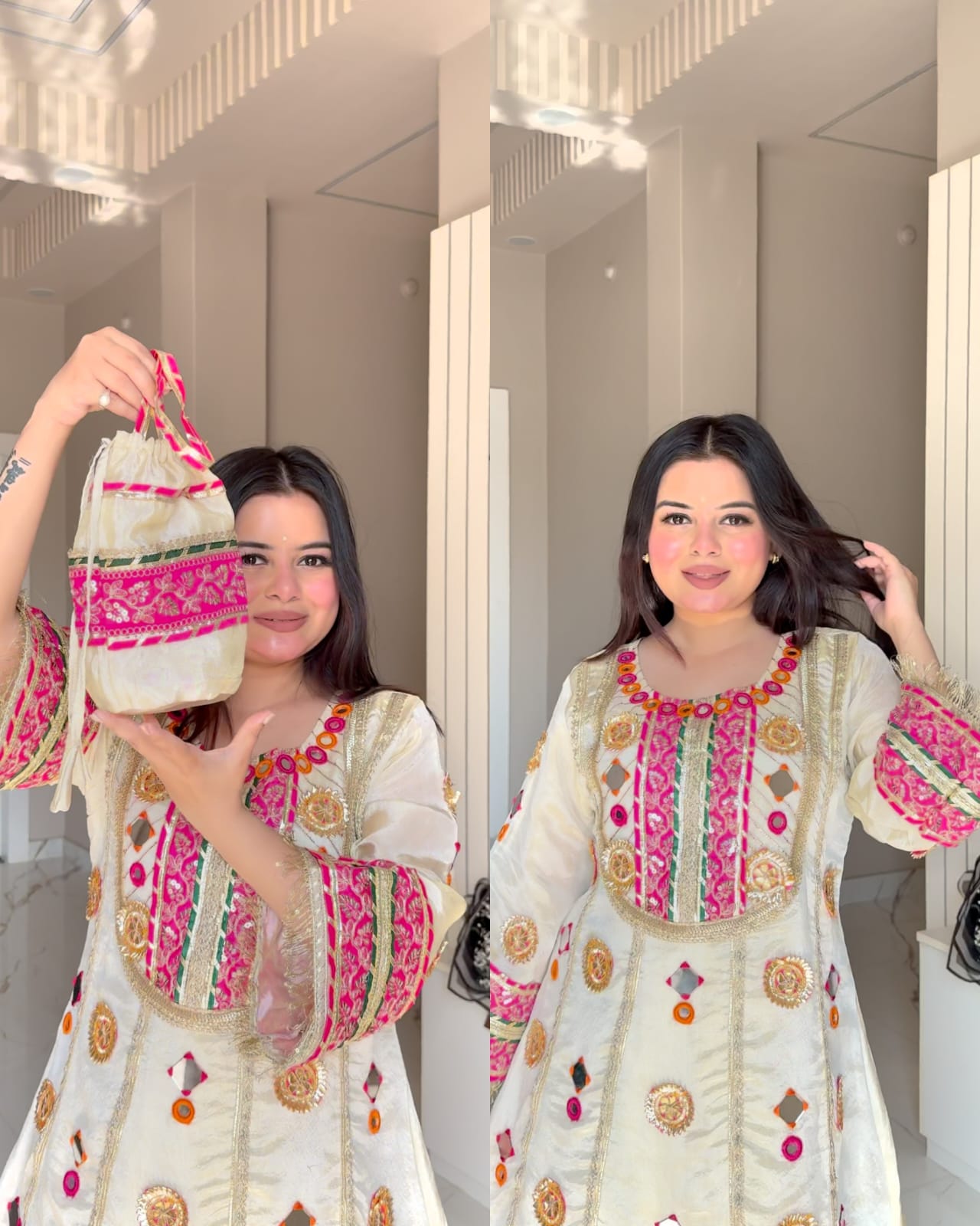 Premium Tissue Silk Gotta Coord With Potli