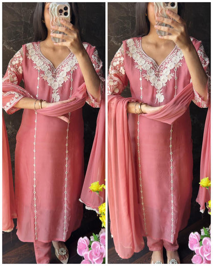 Premium Organza Hand work Suit – Mauve