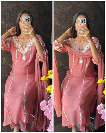 Premium Organza Hand work Suit – Mauve