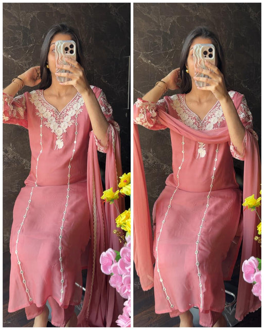 Premium Organza Hand work Suit – Mauve