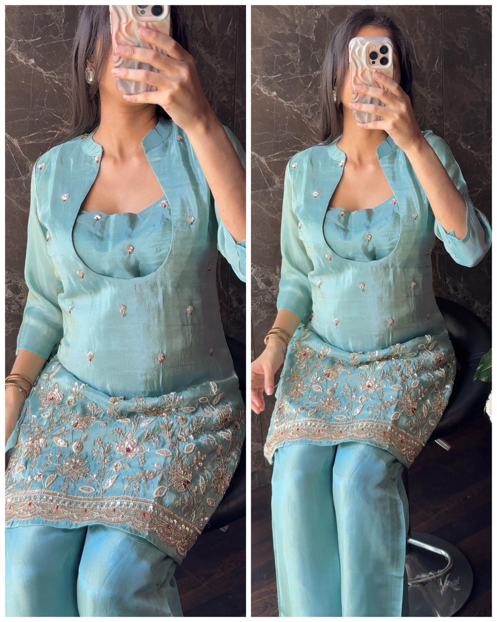 Premium Bustier Tissue Coord set -Powder blue