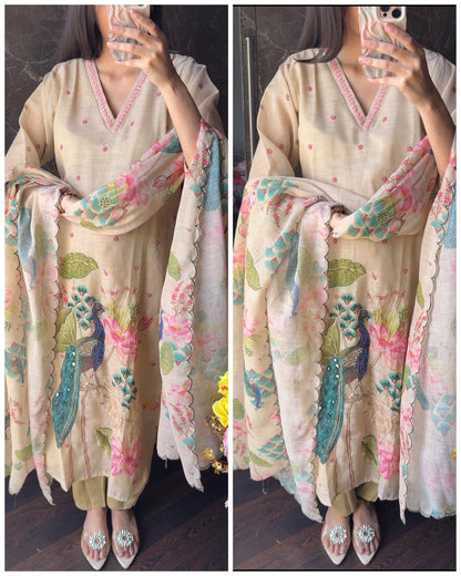 Premium Peacock Chanderi Cotton Suit