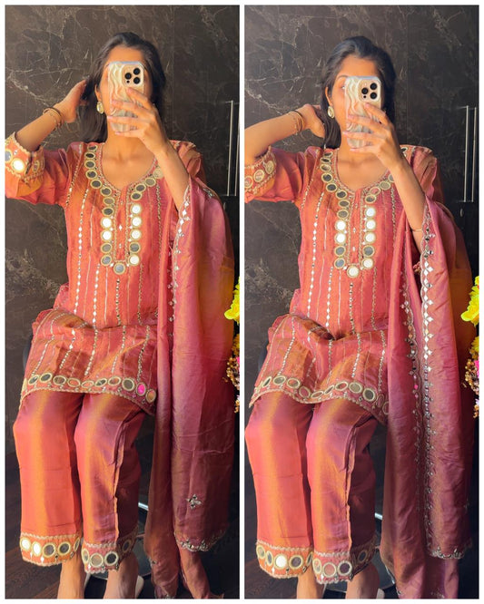 Original Mirror Premium Shimmer Tissue Suit -Mauve Pink