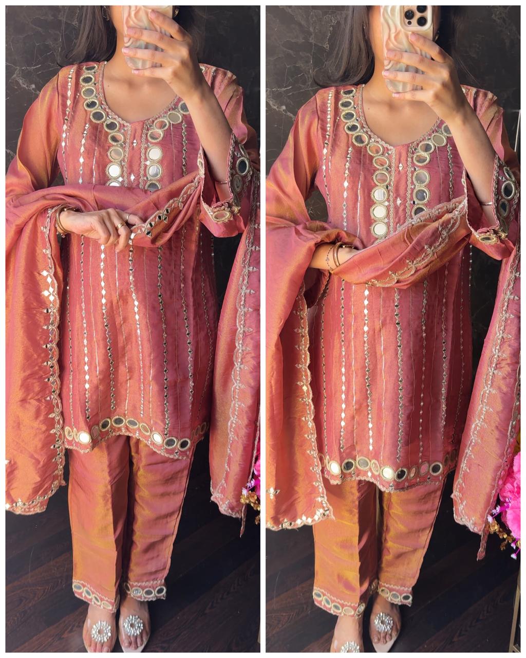 Original Mirror Premium Shimmer Tissue Suit -Mauve Pink