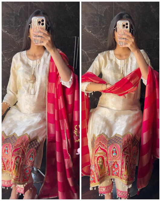 Premium Tissue Silk Embroidered Fit – ivory