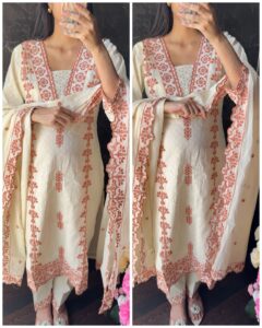 Premium Kora Cotton Embroidered Sciffli Suit – Rust Orange