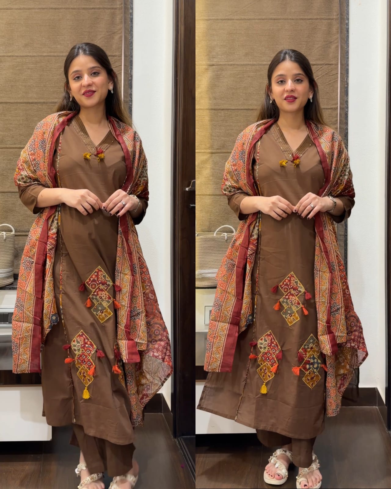 Premium Cotton Ajrakh Suit – Brown