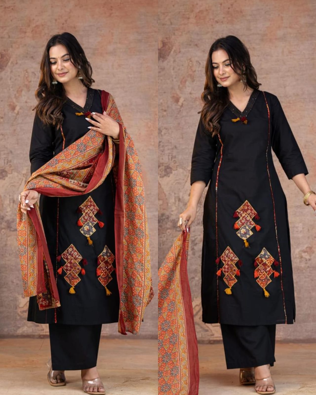 Premium Cotton Ajrakh Suit – Black