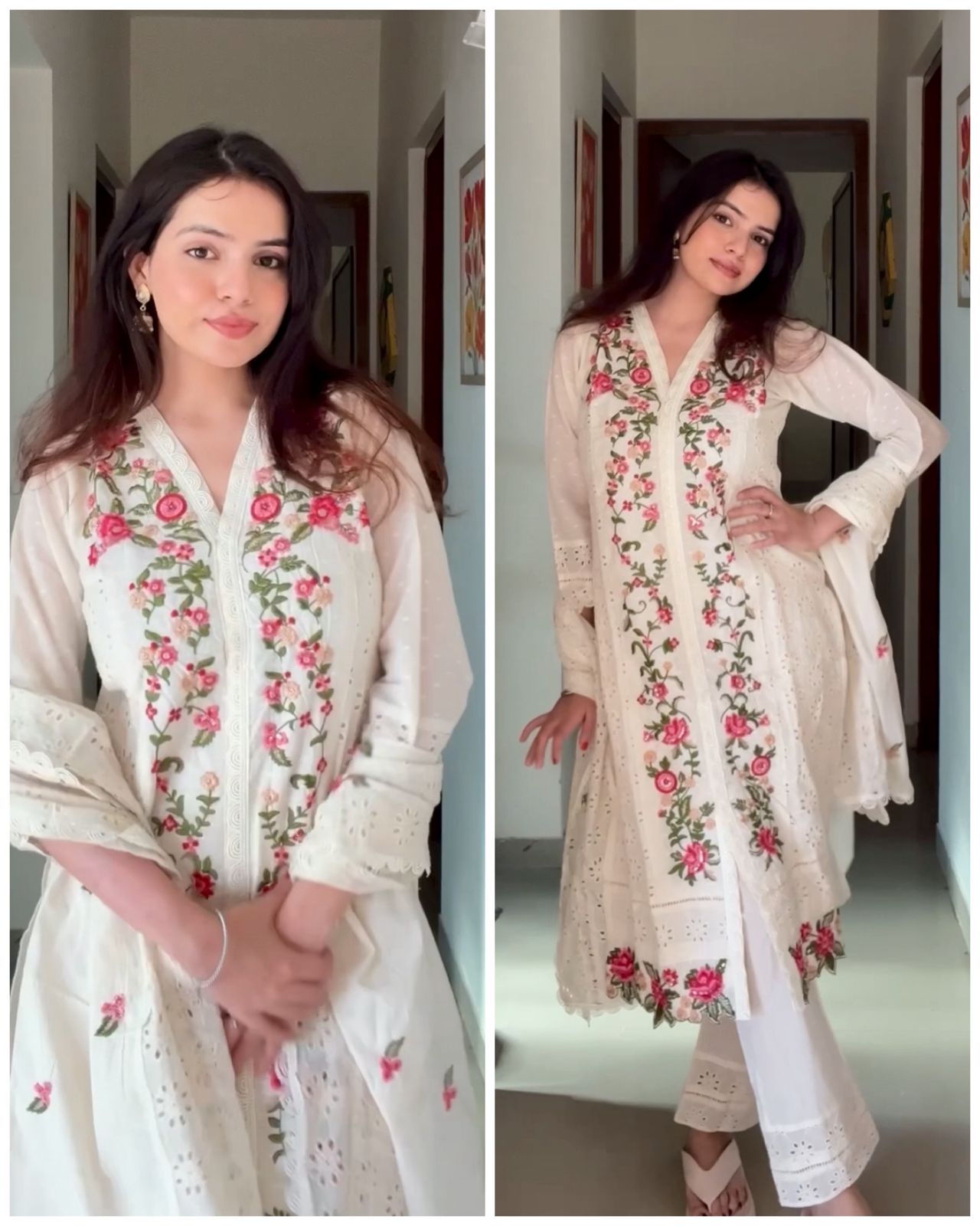 Premium Kora Cotton Embroidered lvory Suit