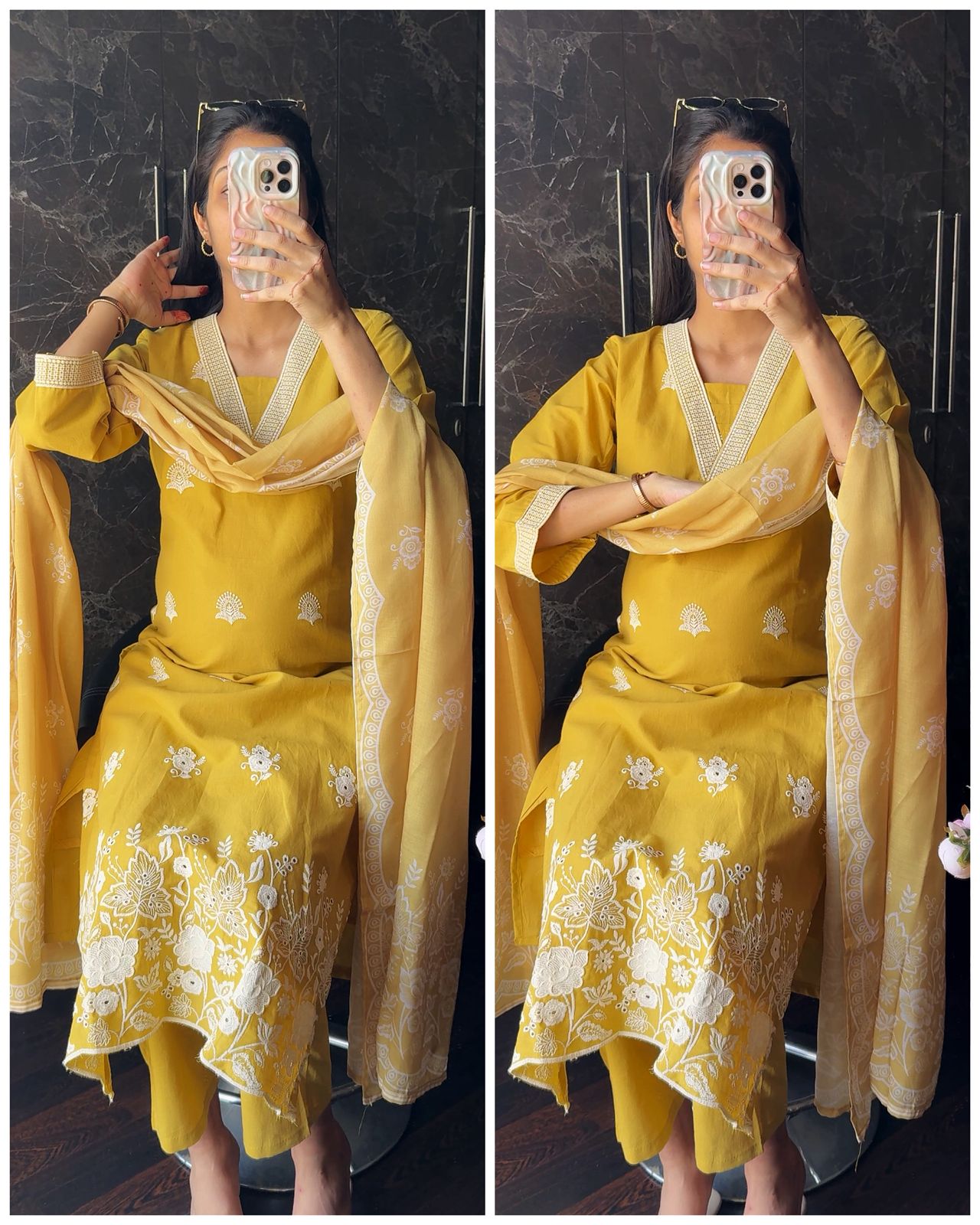 Premium Cotton Sciffli Suit – Yellow