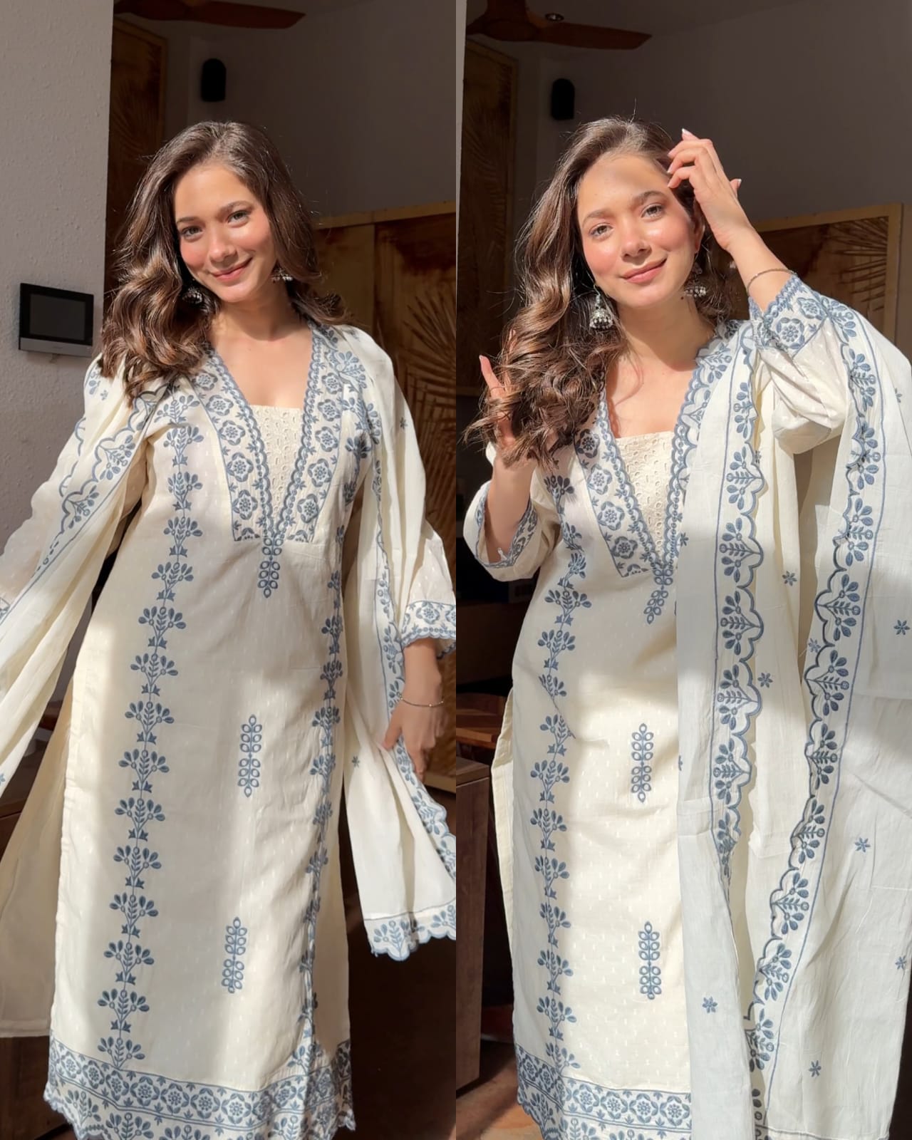 Premium Kora Cotton Embroidered Sciffli Suit – Grey