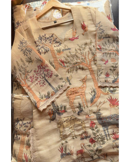 Premium Chanderi Cotton Cross Stitched Coord – Beige