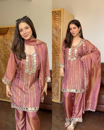 Original Mirror Premium Shimmer Tissue Suit -Mauve Pink