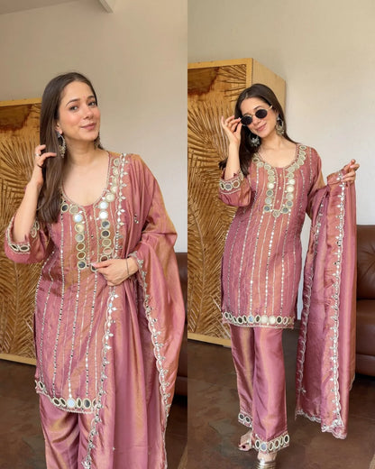 Original Mirror Premium Shimmer Tissue Suit -Mauve Pink
