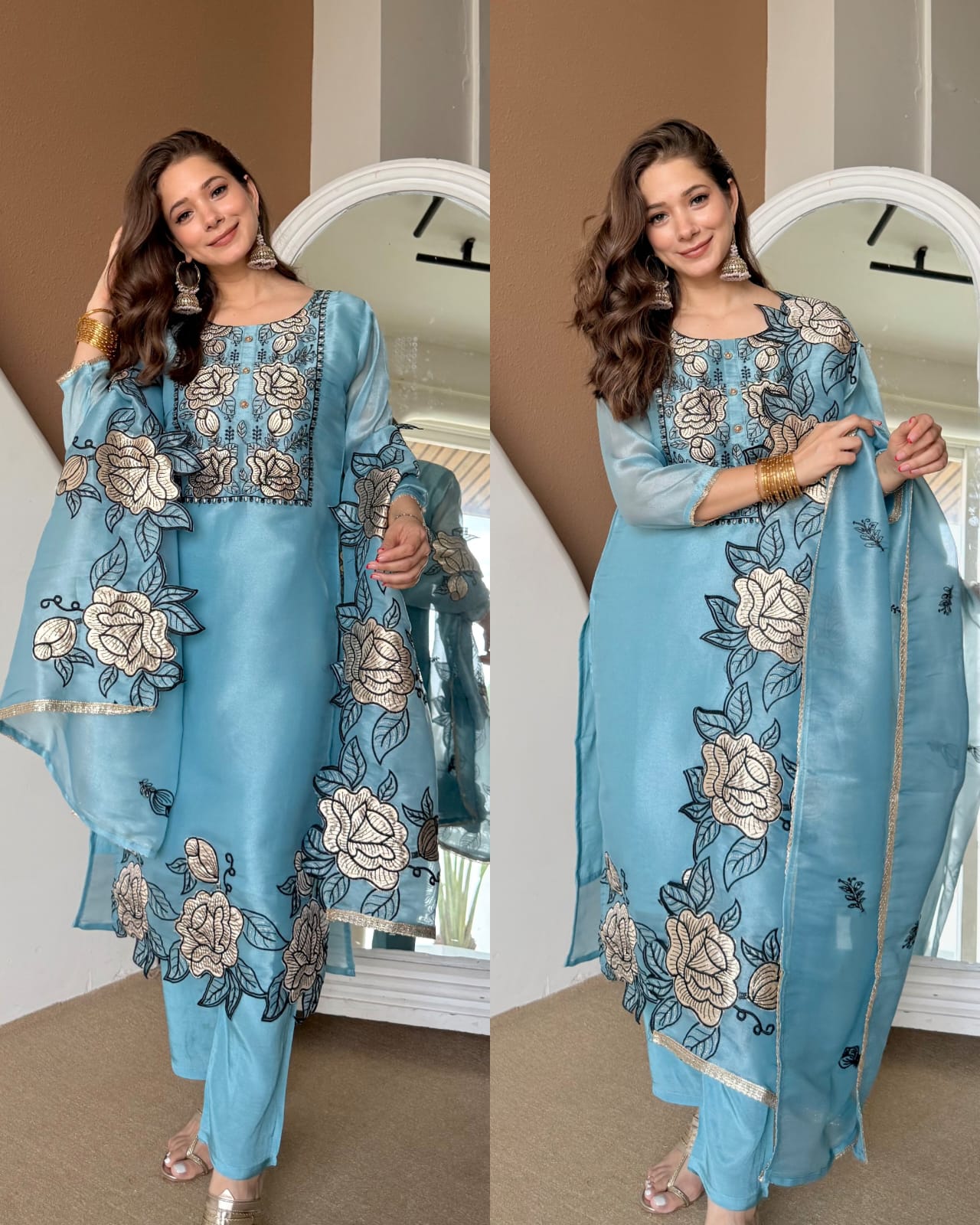 Premium Tissue Patchwork Suit -Blue