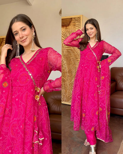 Premium Chiffon Bandhej Angarkha