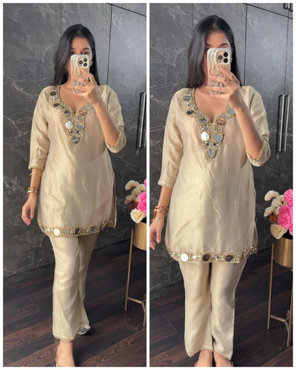 Original Glass work Crush Tissue Coord – beige