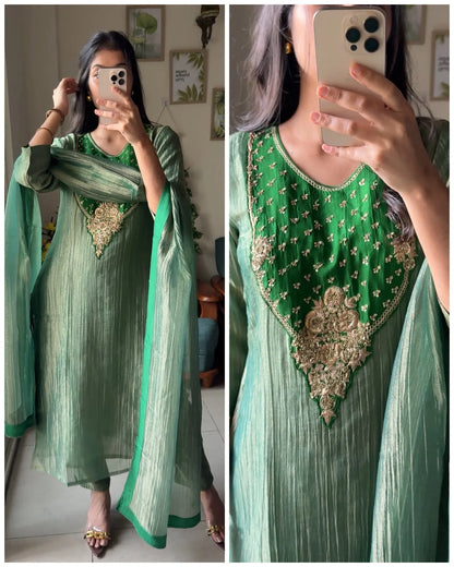 Emerald Noor – Handworked Crush Tissue 3-Piece Suit Set
