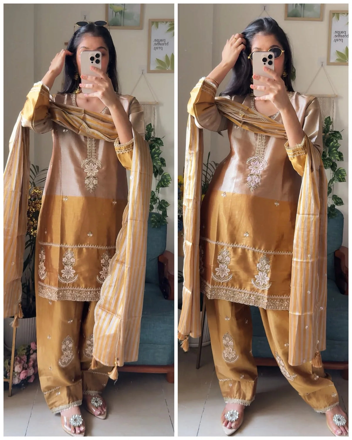 Champagne Royale – Premium Tissue farshi Suit Set