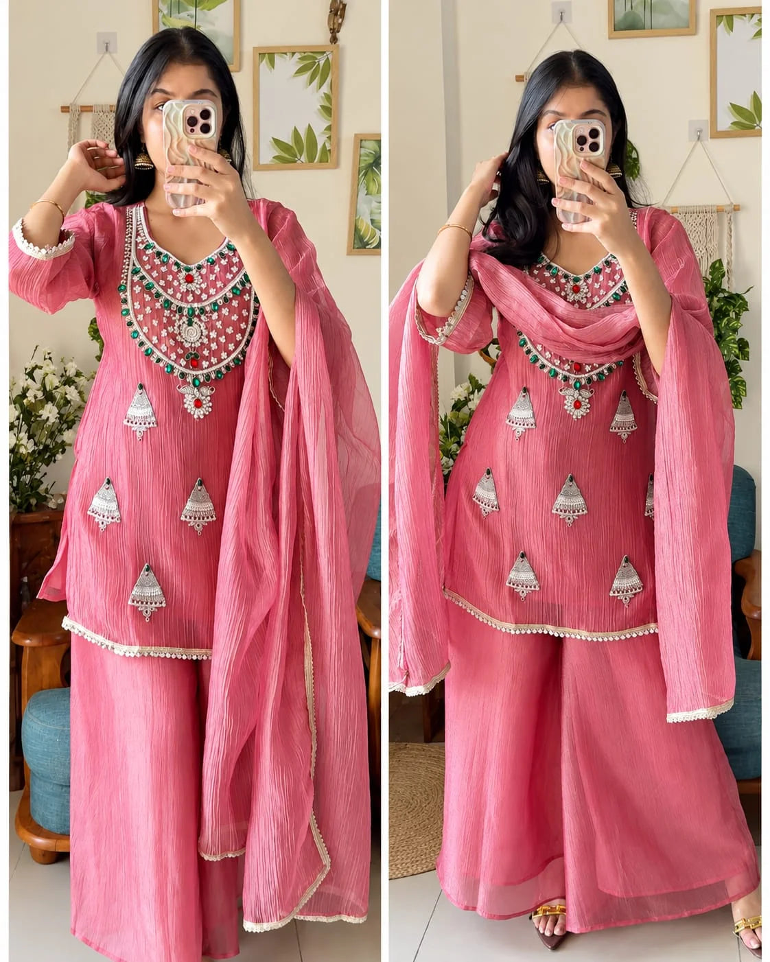 Pink Charm suit set – jwellery neckline