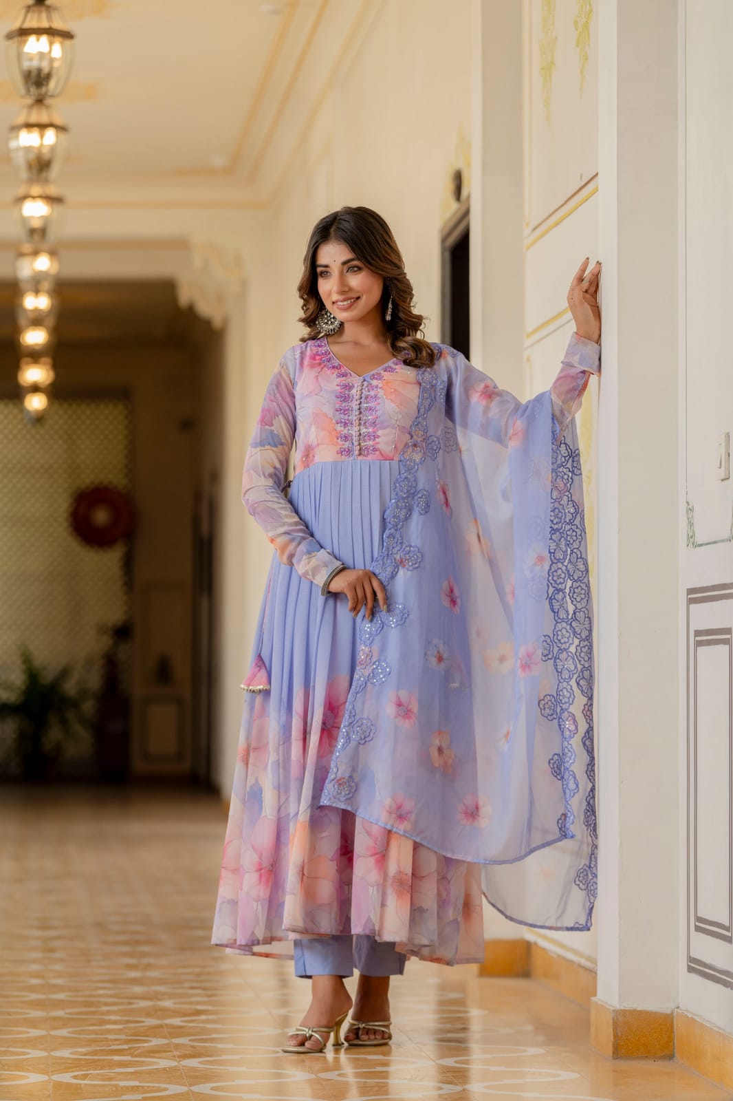 Lilac chiffon anarkali