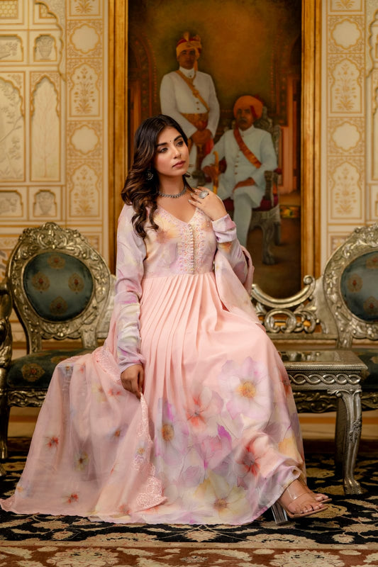 Peach chiffon anarkali