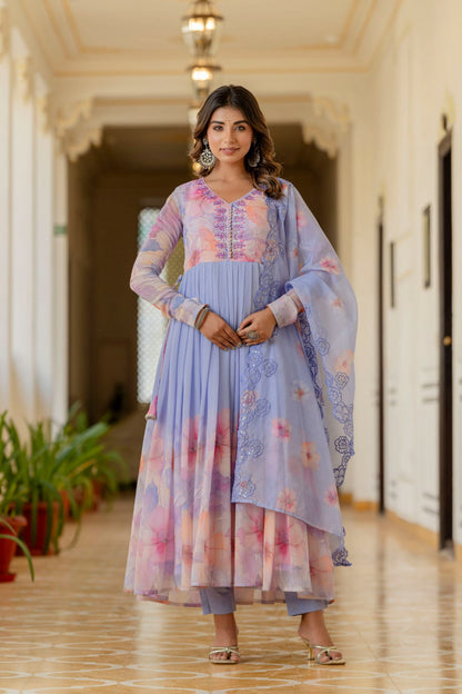 Lilac chiffon anarkali