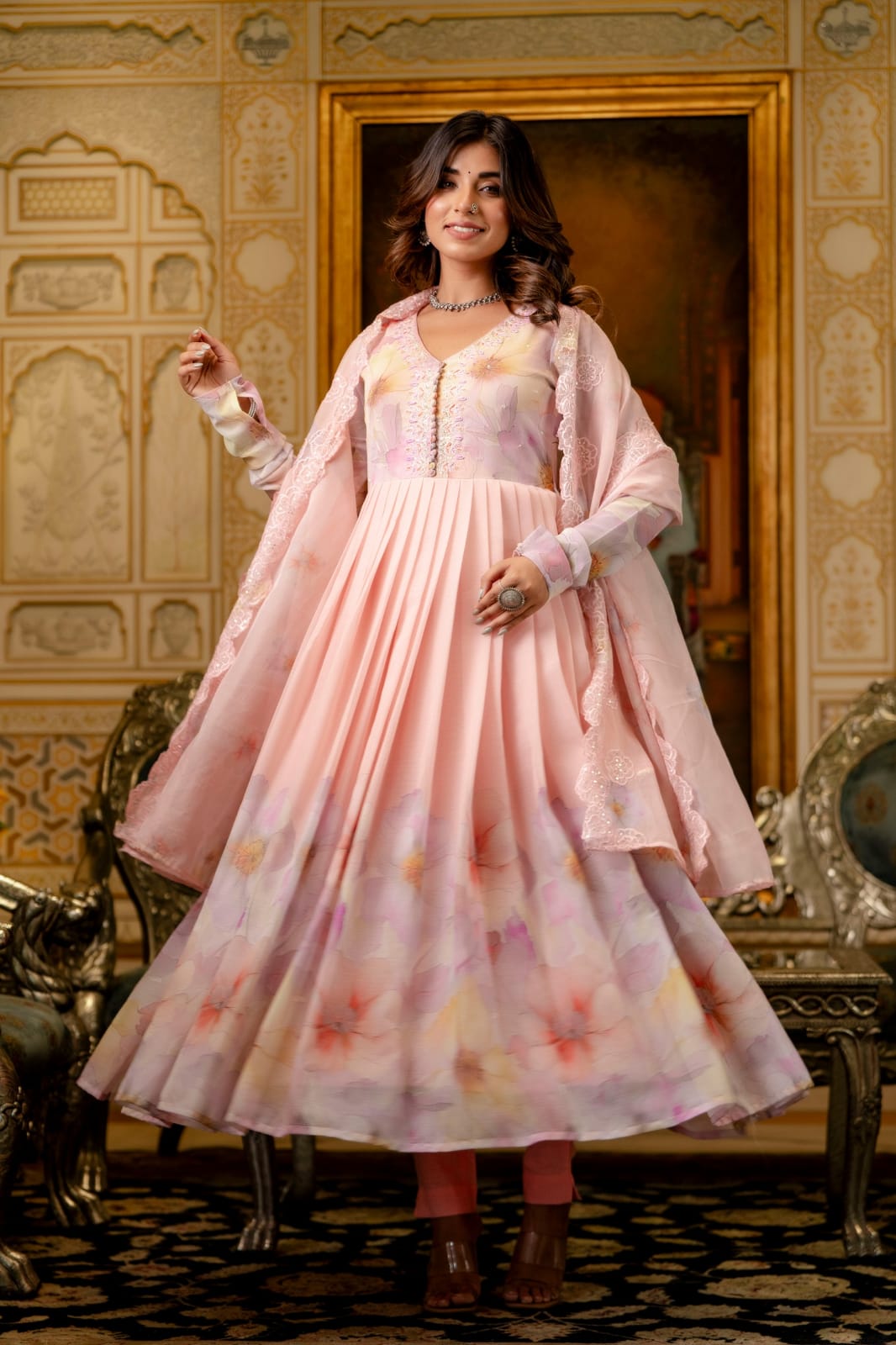 Peach chiffon anarkali