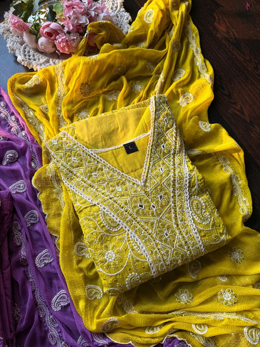 Premium Chikankari cotton pakistani fit (Lime colour)